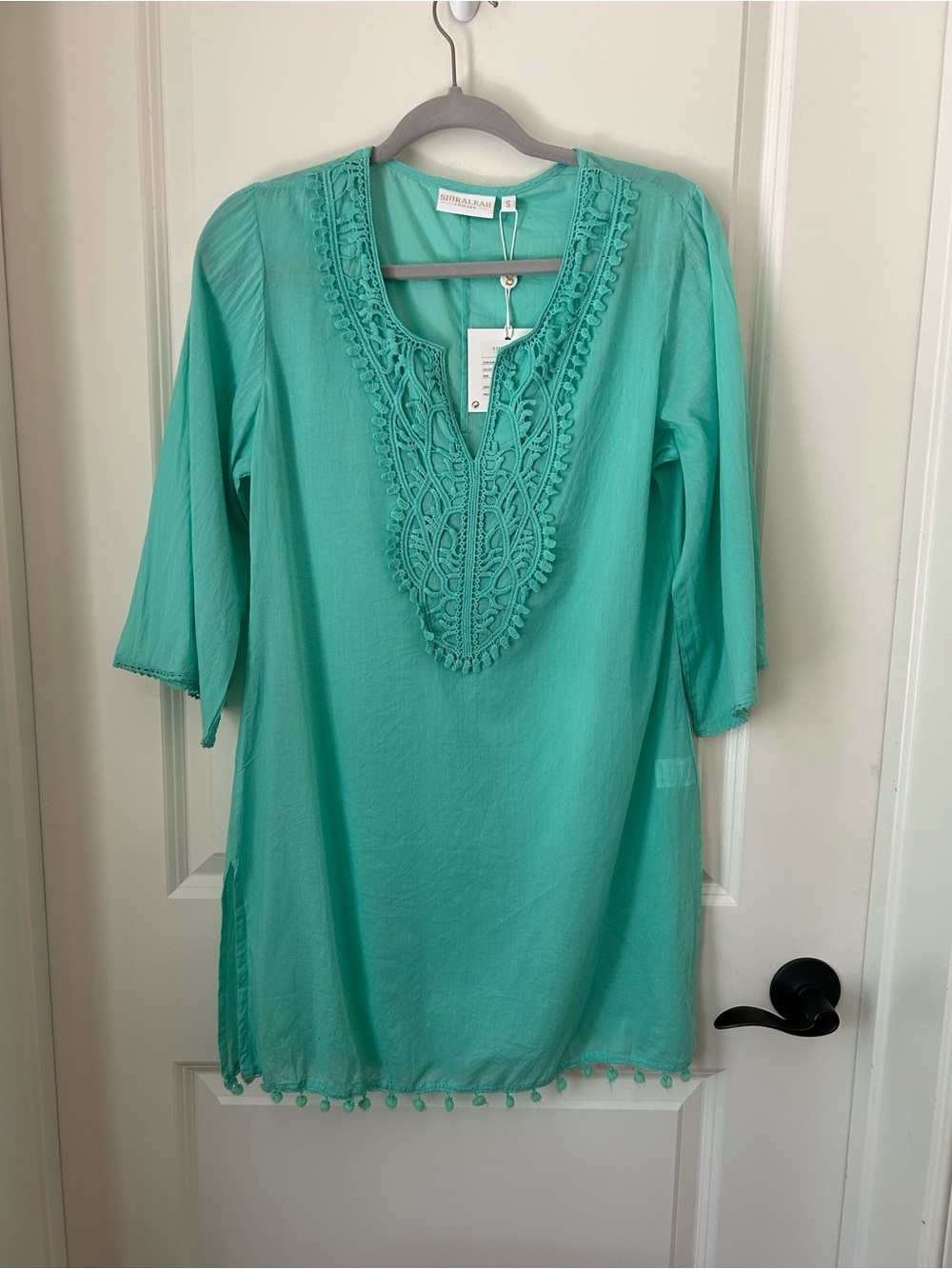 Shiraleah Women's Cover-up/Tunic Top in Jade Green with Crochet Applique
